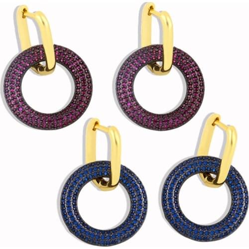 FLOLA Geometric Round Circle Drop Earrings For Women With Stone Goth Earrings Dangle Crystal Zircon Vintage Punk Jewelry ersu93