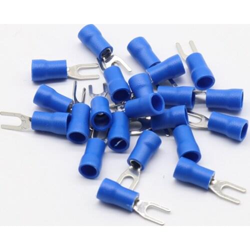 SV2-3 Blue Cold pressed terminals Cable Wire Connector 100PCS Insulated Terminals Connector for 22AWG-16AWG cable 2.5-3 SV