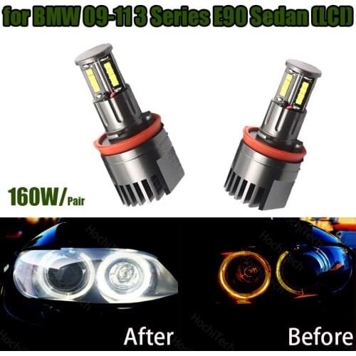 160w Led Marker Car Angel Eyes for BMW 2009-2011 3 Series E90 Sedan (LCI) White LED Halo Angel Eye Headlight Bulbs