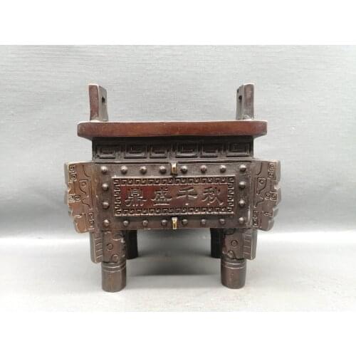 Home Decorations Gifts,Antique Collection Old Chinese Copper Four-pointed tripod Censer/Metal Incense Burner