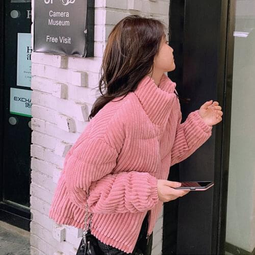 Streetwear Casual Corduroy Jacket Women New Autumn Winter Thicken Sweet Short Cotton Padded Jacket Fashion Womens Parkas C7600