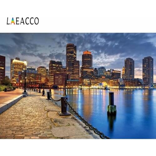 Laeacco Evening City Lights Scenery Lake Photo Background Baby Child Portrait Wall Vinyl Photocall Photophone Backdrop Studio