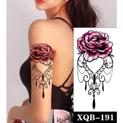 Temporary Tattoo Stickers Watercolor Flower Jewelry Necklace Totem Fake Tattoos Waterproof Tatoos Leg Arm Large Size Women Girl