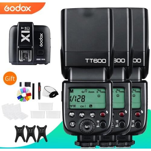3x Godox TT600 Built-in Receive Camera Flash Speedlite Diffuser with X1T-C/N/S Transmitter for for Canon Nikon Sony Fuji Olympus