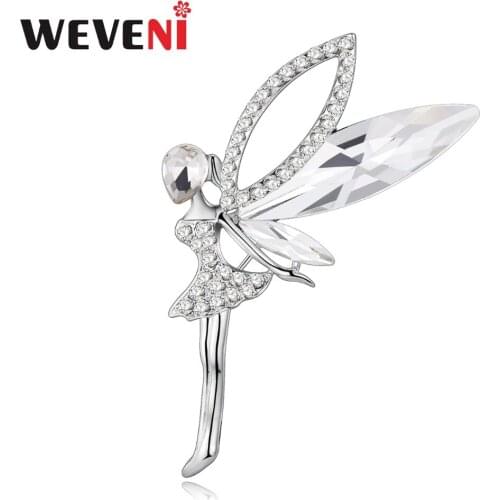 WEVENI Rhinestone Angel Fairy Figure Brooch For Women Wedding Brooches Pin Collar Scarf Decoration Fashion Jewelry Accessories
