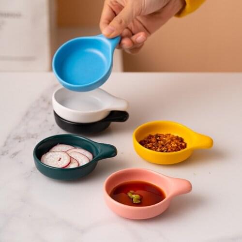 Japanese Style Handle Underglaze Snack Dish Creative Ceramic Sauce Dish Seasoning Soy Sauce Vinegar Small Plates for Home