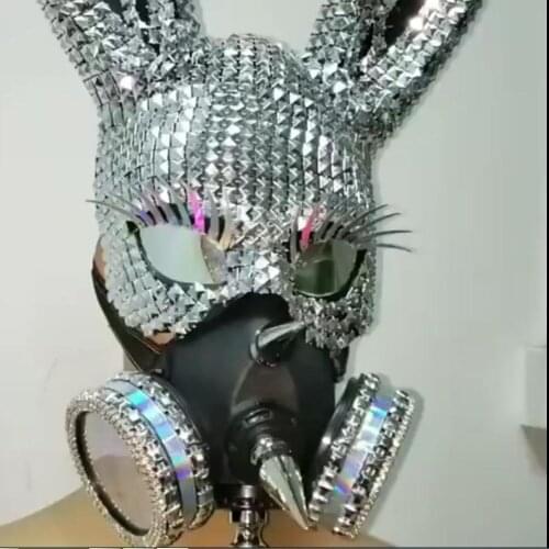 Rivet bright diamond bunny mask gogo men women DJ collar dance stage show Cosplay Masks