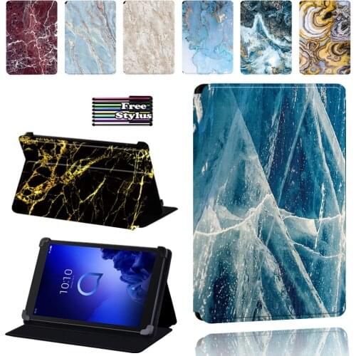 Marble Pattern Case for Alcatel 1T 7 10 / 3T 8 10 / A3 10 Tablet Anti-fall Folio Lightweight Protective Case Cover + Pen