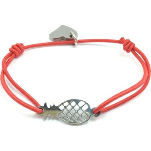 Wish Bracelet Pineapple Stainless Steel Charm Adjustable Cord Bracelet For Men Women