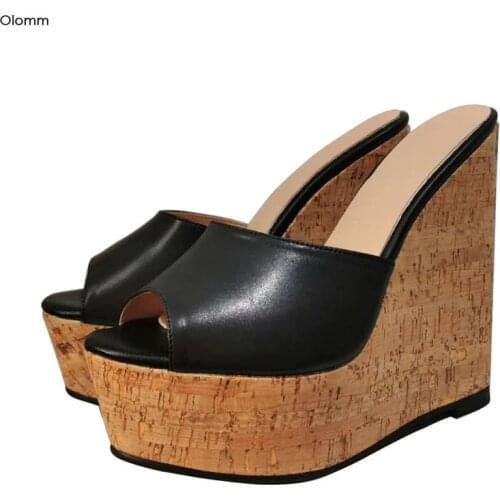 Olomm 2020 Women Platform Slingback Sandals Sexy Wedges High Heels Sandals Open Toe Black Party Shoes Women US Plus Size 5-20