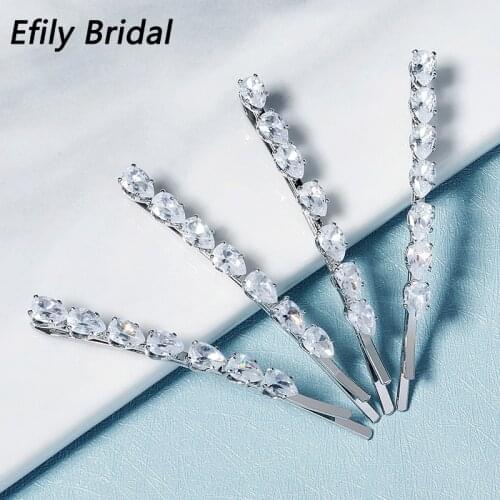 Efily Cubic Zirconia Hair Clips for Women Accessories Girls Hairpins Bridal Wedding Hair Jewelry Bride Headpiece Bridesmaid Gift