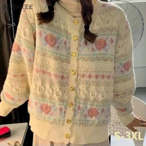 Cardigan Women Floral Hollow Out Spring Kawaii Students Cozy Plus Size Casual Chic Loose Popualr Design Sweet Ladies Ins Newest