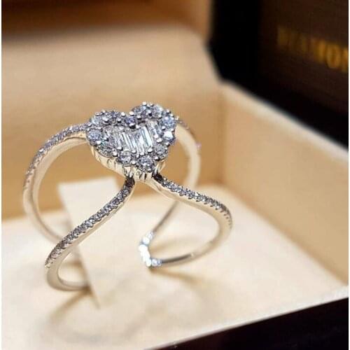 Charm Heart CZ Ring for Woman Silvery Party Finger Jewelry Gift Dropshipping