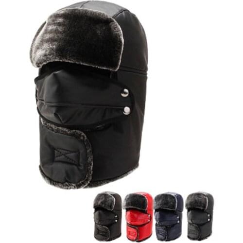 Winter Necessary Full Cover Bomber Hat For Men Women PU Fur Cap With Earflaps Keep Warm Black/Coffee Adult Aviator Hat