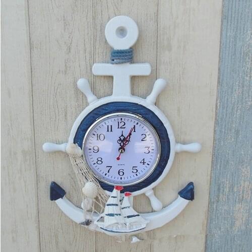 1PC Anchor Clock Beach Sea Theme Nautical Ship Wheel Rudder Steering Wheel Starfish Decor Wall Hanging Decoration MP 009