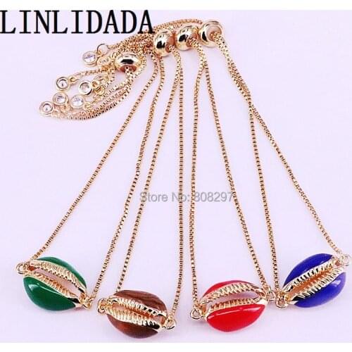 15Pcs New Trendy Copper Mix colors enamel conch shaped Charm Bracelets Women Girl Fashion Jewelry