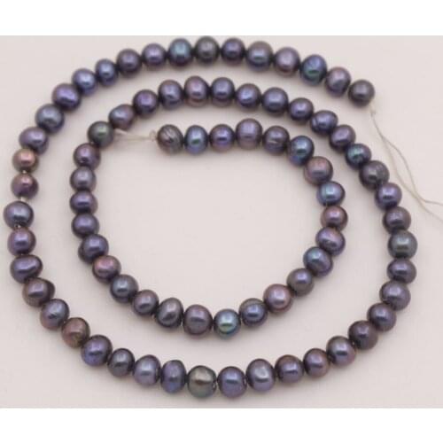 5mm Real Black Oval Pearl Loose Beads 14" inches Strand Necklace Making DIY
