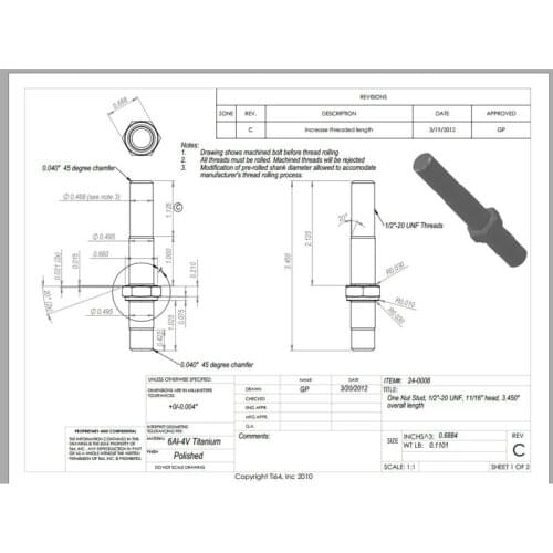6AI-4v titanium shaft Hexagonal 0.688#3.45 inch 10 pcs