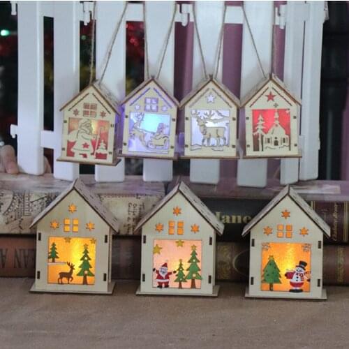 7pcs/Pack Wood House Christmas Decorations Vintage Home Ornaments Holiday Festival Xmas Gift Wedding Navidad New Year Decor