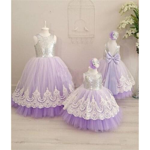 White Lace Purple Mother Daughter Dresses Bow Back Mother Daughter Celebrity Party Matching Dresses Gowns Custom