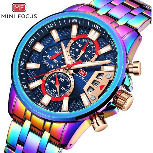 2020 Rainbow Waterproof Quartz Watch Mens Chronograph Skeletion Steampunk Wristwatch Men Stainless Steel Watchband Gift Male NEW