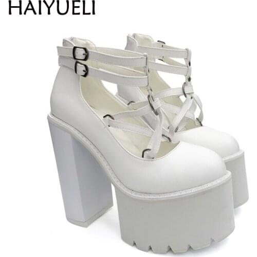 Black/White High Heels Punk Rock Women Ankle Boots Casual Pumps Platform High Heel Shoes Spring Punk Rock Thick Heel Shoes