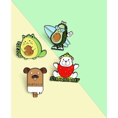 Anime Enamel Pins Dog Popsicle Avocado Cat Bearberry Brooches Backpacks Pin Fruit Badge Jewelry Gift for Friends 2021 Wholesale