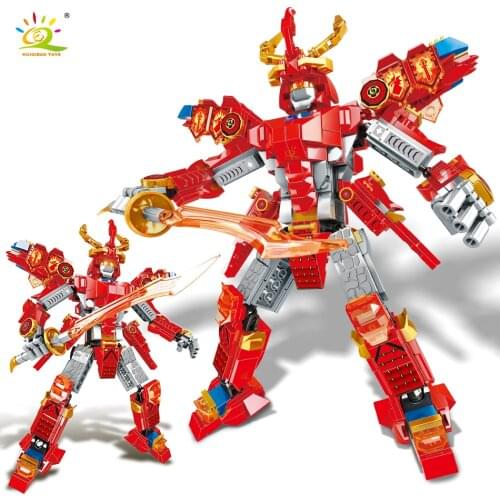 HUIQIBAO 585pcs Military Flame Warrior Mecha Building Blocks City Ninja Rescue Robot Weapon Figures Bricks Toys For Children