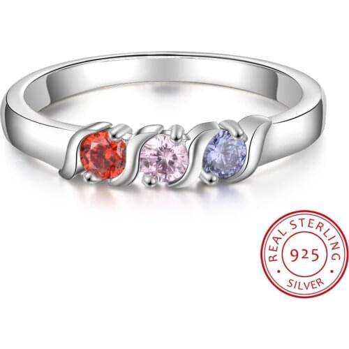 Personalized Mother Ring With 3 Birthstones 925 Sterling Silver Custom Engraved Rings for Women Anniversary Gift