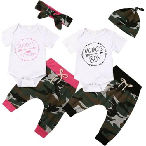 3pcs Newborn Infant Baby Girl Boys Clothes Tops Romper Pants Matching Outfits