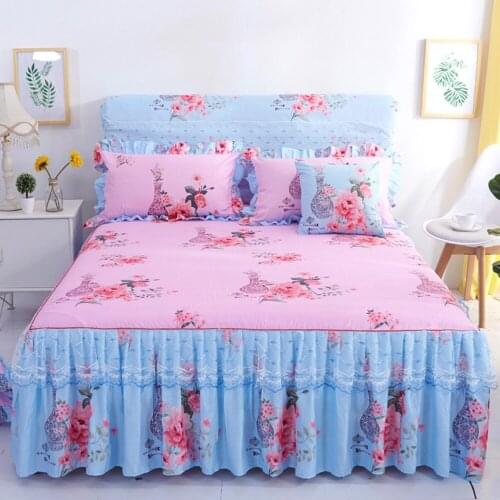 Simple and moder 3pcs Printed Bedding Set Soft Bed Skirt Bedspread Full Twin Queen King Size Bed Sheet Mattress Cover Bedsheets