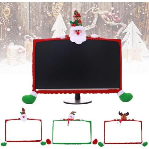 Computer LCD Monitor Cartoon Christmas Frame Cover Edge Protection For 19-27 Inch Display Santa Claus Snowman Elk Decorations