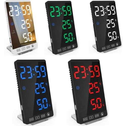 Creative LED Digital Alarm Clock Night Light Thermometer Hygrometer Display Mirror K0AB