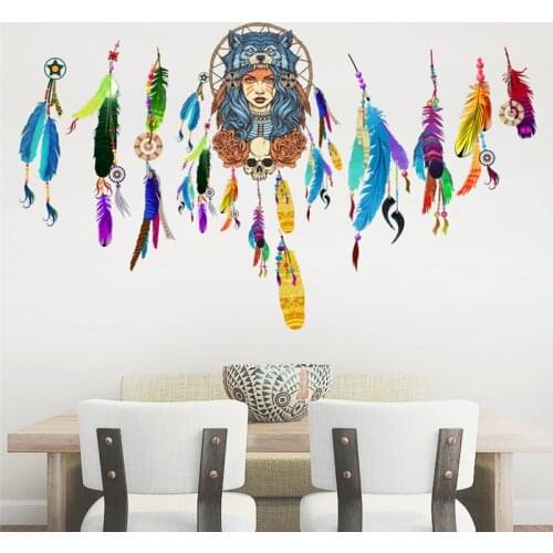 Dream Catcher Flying Feathers Wall Sticker Symbol Indian Home Decor Bedroom Living room Wall Decals Art Poster Mural