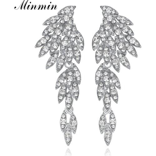 Minmin 5 Colors Bridal Long Drop Earrings for Women Crystal Rhinestone Eagle Dangle Weddings Earrings Bridal Jewelry Gift EH209