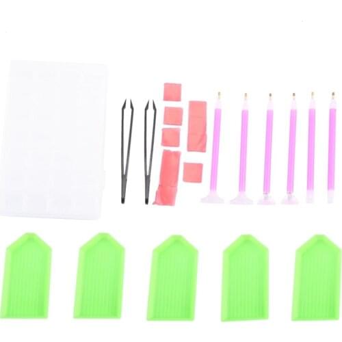 24 Pieces DIY Diamond Painting Cross Stitch Tool Set Including Diamond Stitch Pen, Tweezers, Glue, Plastic Tray and Diamond Embr