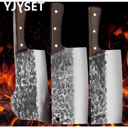 Traditional Forged Kitchen Knife Set Handmade Hammer Stainless Steel Chefs Chopper Cooking Knives Meat Slicer Butcher Knife