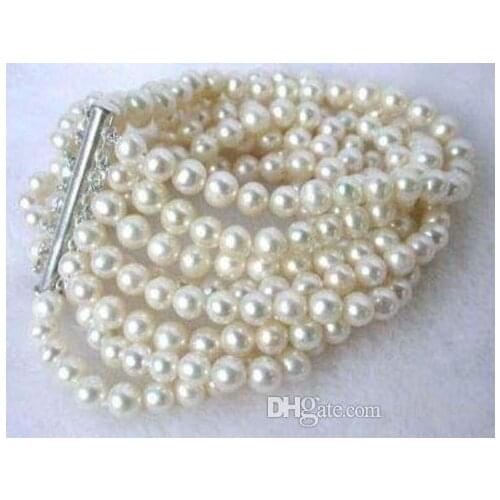 Charming! 4Row NaturaL pearl Bracelet 7.5>>> women jewerly Free shipping