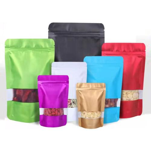 50PCS Color Aluminum Foil Bag Matte Self-Supporting Ziplock Bag Food Packaging Bag Sealed Biscuit Gift Tea Candy Sealed Bag