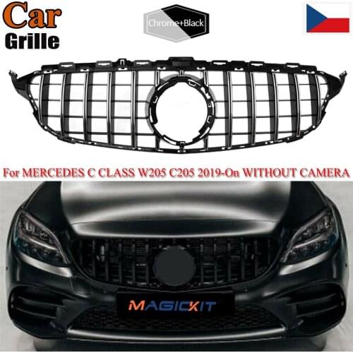 MagicKit For Mercedes Benz C Class W205 2019+ AMG GT R Grille Black w/ Chrome Front Grill