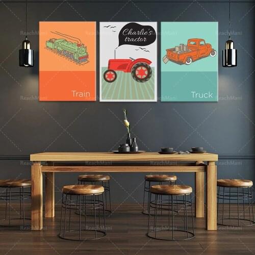 Personalized red tractor prints, retro boy kindergarten decorations, locomotive decorations, nursery name prints, farm nursery p