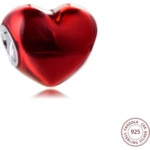 Fit Original Pandora Bracelet Metallic Red Heart Charms 925 Sterling Silver Metal Beads DIY Jewelry Making 2021 Valentine New