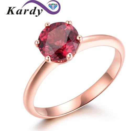 Attractive Simple Genuine Natural Garnet Gemstone 14K Rose Gold Engagement Wedding Promise Women Ring Sets