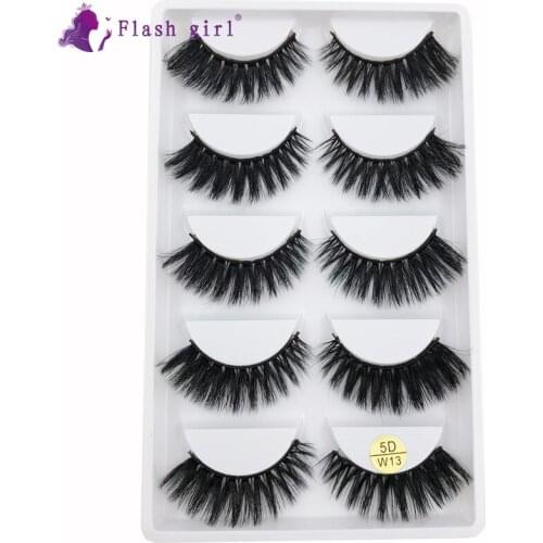 Flash Girl Eyelashes In Bulk 5D-W13 Thick Natural Long 5D Mink Lashes High Volume Soft Fake Eyelash Beauty Makeup