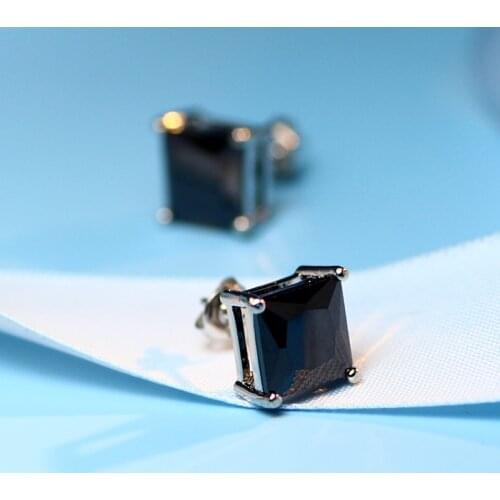 Tassina 2016 100% New Fashion 4 Claw Crystal Men Earrings Black Colors Square Man Jewelry Male Women Stud Earrings A113