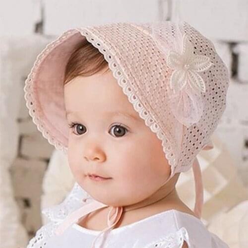 Spring Summer Baby Cap Sweet Cute Princess Hollow Out Baby Girls Hat Lace-up Beanie Cotton Bonnet Enfant Kids Lace Floral Cap