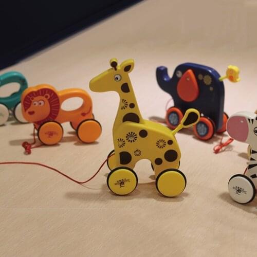 Baby Dragging Pushing Car Tow Truck Hand Pull Rope Traction Cartoon Animal Macaron Newborn Early Teaching Kids Toddler Toys Toys