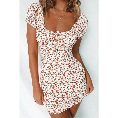 New Womens Boho Summer Short Dress pelncil Dress Vestidos Lady Female Short Sleeve Floral Mini Dresses Holiday Beach Sundress