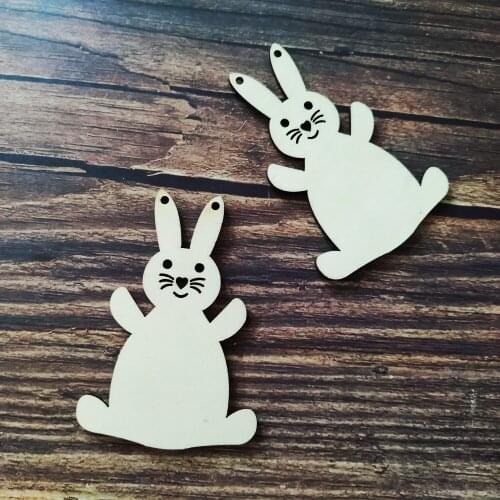 10pcs Cute Cartoon Rabbit Easter Bunny Wooden Wood Crafts Tags Easter Wooden Supplies Ornaments DIY Decorations