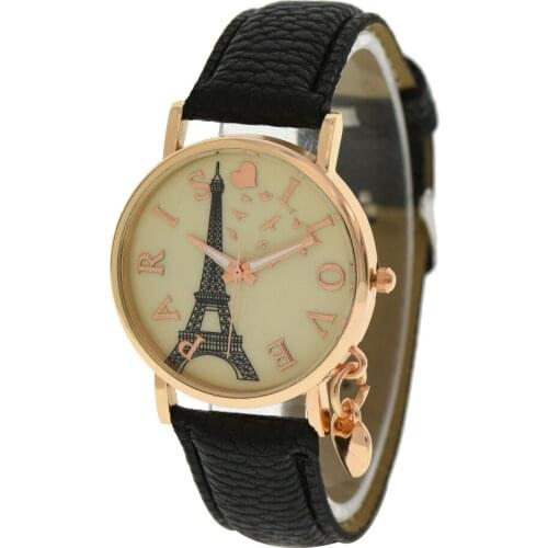 100pcs/lot no geneva brand eiffel tower leather watch bird english letter dial casual watch wrap heart pendant quartz lady watch